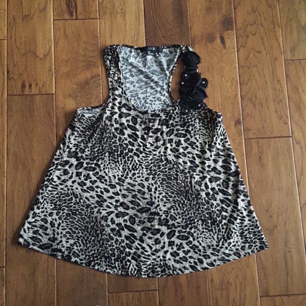 Forever 21 Leopard Print Tank with Flower Detail